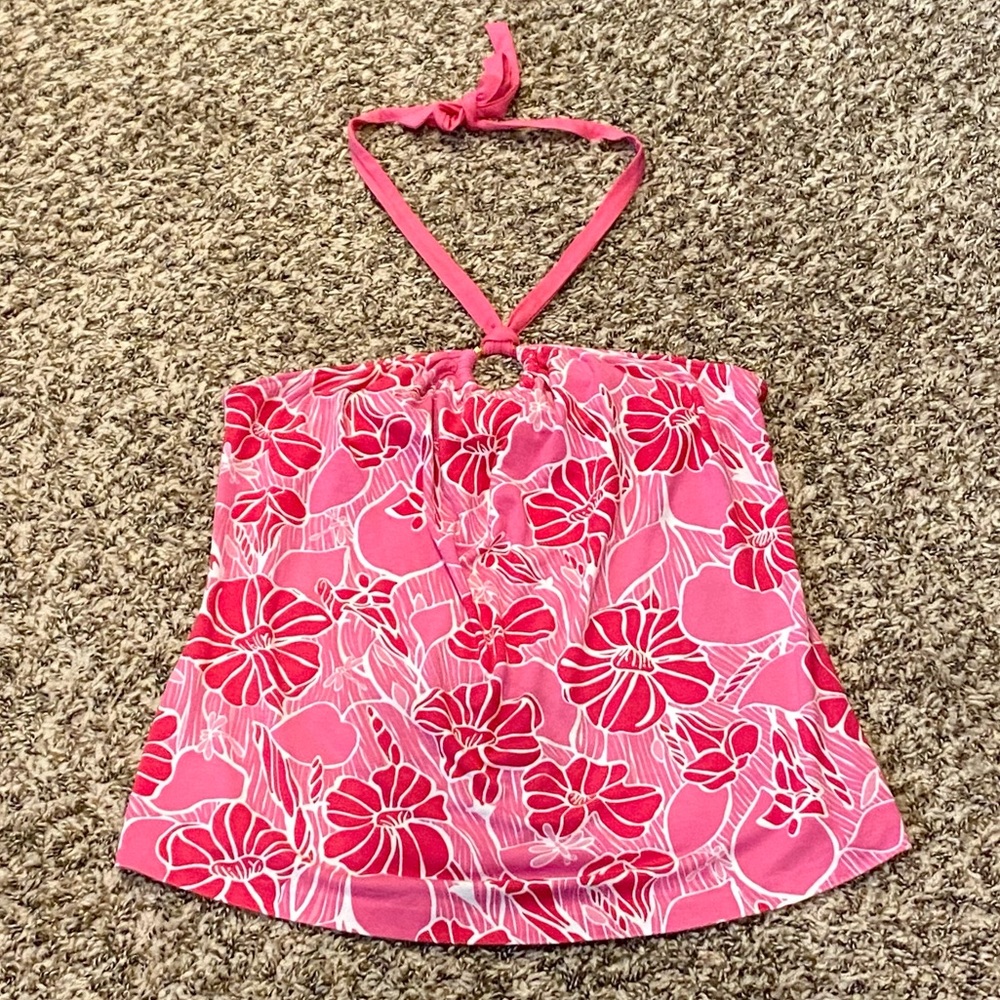 Lilly Pulitzer Rhonda Ring Halter Top Pink Fresh Start Jersey Stretch M